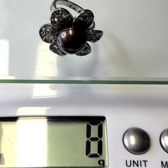 Genuine Brown Pearl and Swaroski Flower Ring Size 6 - Picture 10 of 12